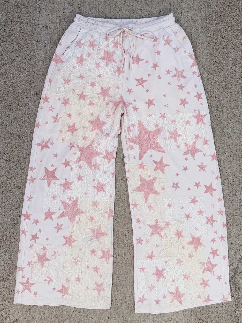 Origami Apparel by Vivien Pink Star Patchwork Lace Wide Leg Lounge Pants XL